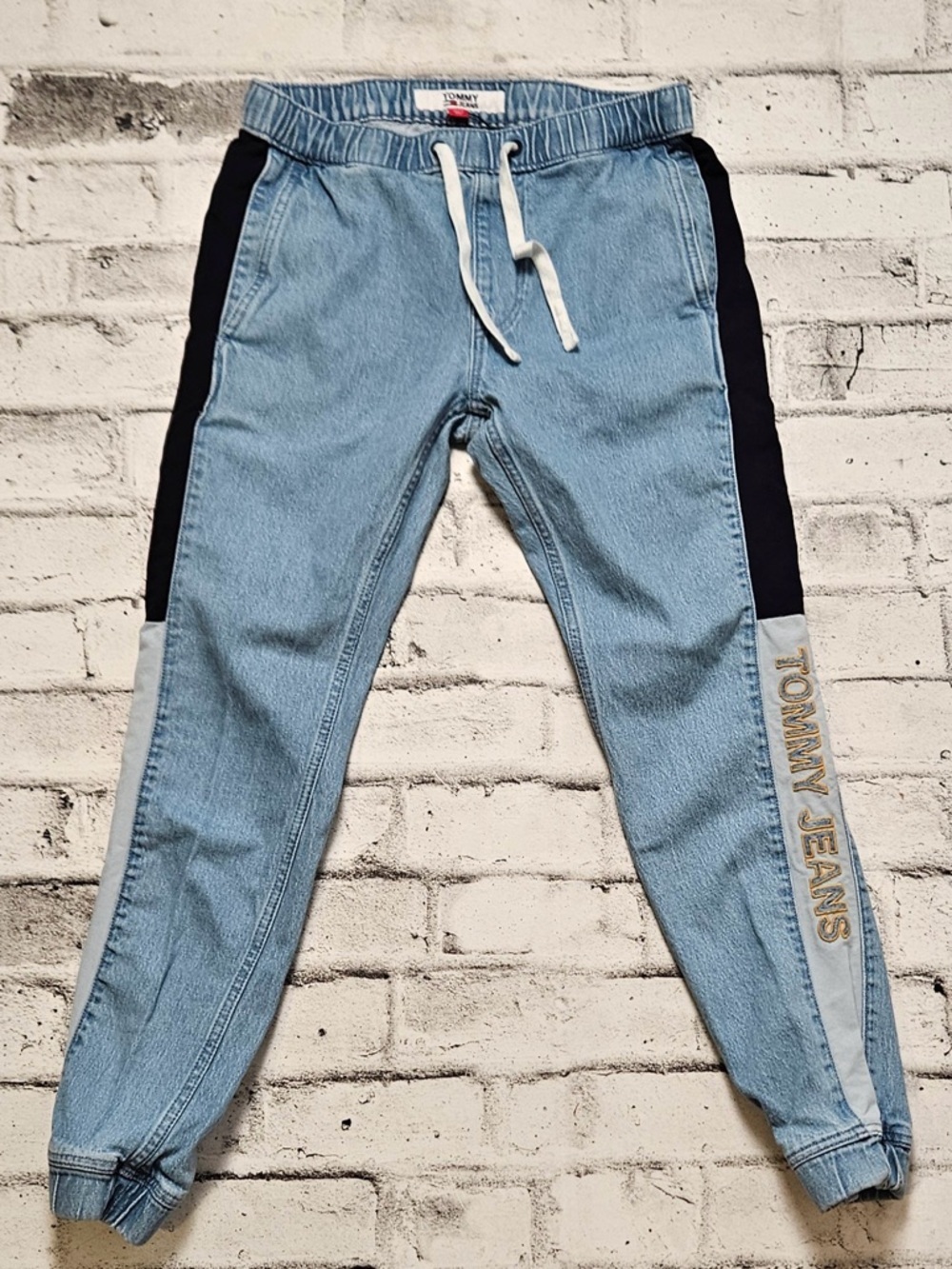 Tommy Jeans Denim Joggers XS Light Wash Logo Side Stripe Pants